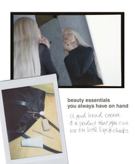 kirsty applying lip shape, text overlay copy: beauty essentials you always have on hand - a good hand cream and a product that you can use on both lip + cheeks
