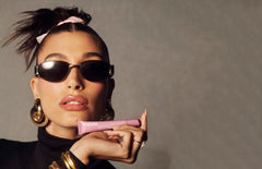 Hailey wears peptide lip tint in shade ribbon